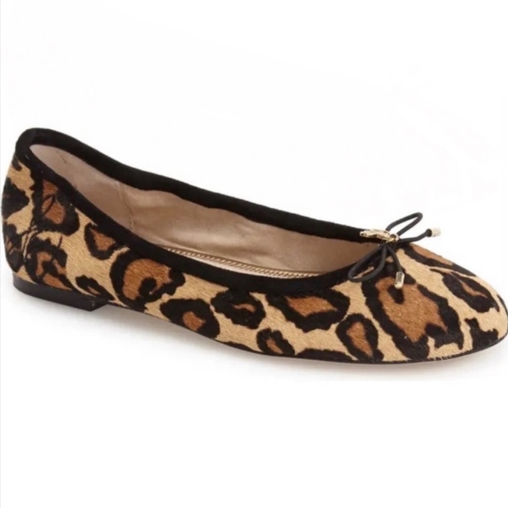 SAM EDELMAN Leather Flat Calf Hair Ballet Logo Charm Shoes Black 8.5 NWT